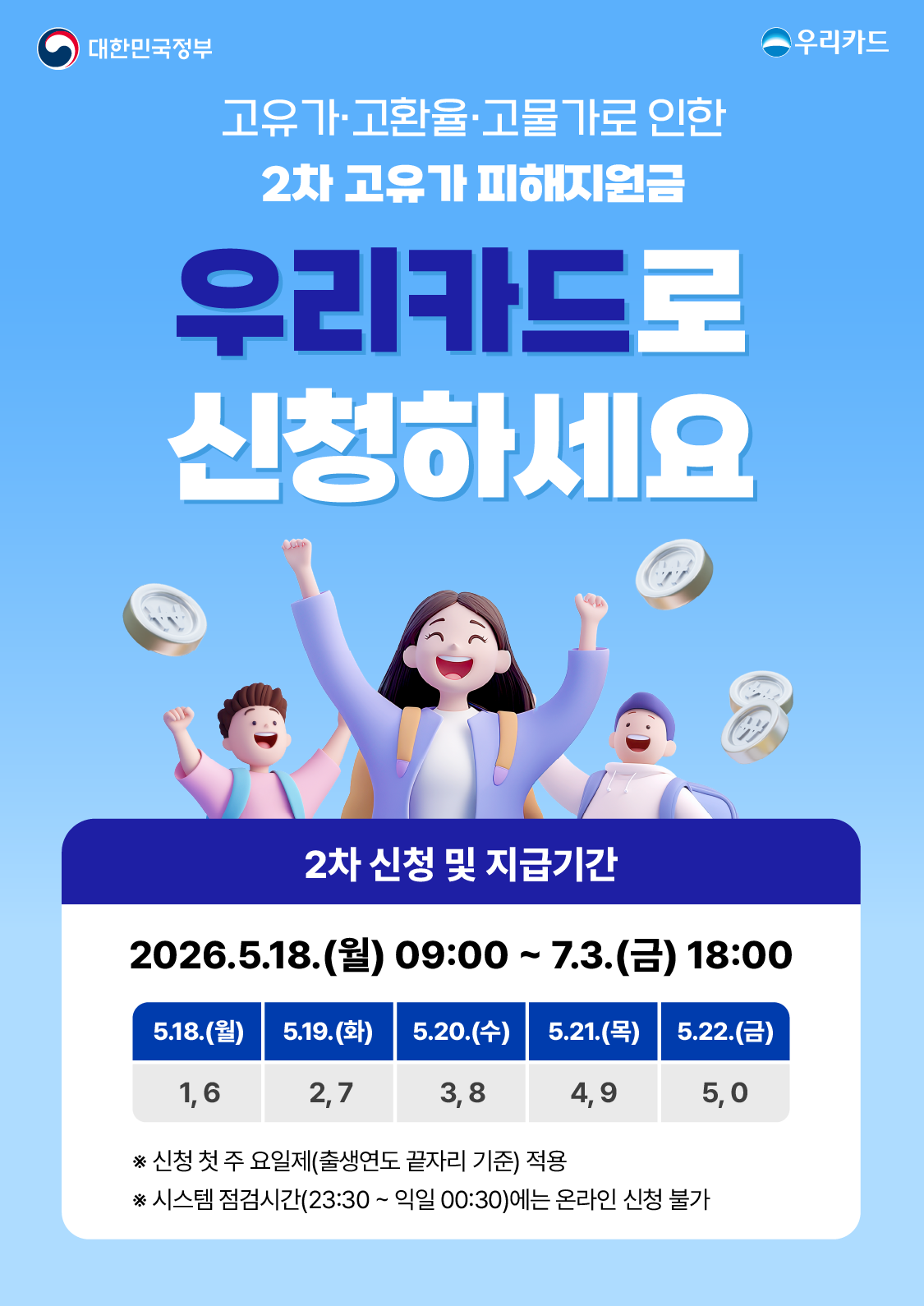 고유가,고환율,고물가로 인한 2차 고유가 피해지원금 우리카드로 신청하세요